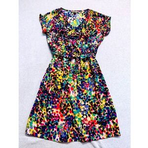 Fynn & Rose Womens Size 4 Multicolor Faux Wrap Dress Tie Waist Flutter Sleeve